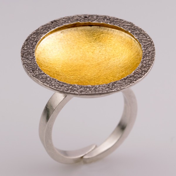 Silver 925 ring handmade gold plated oxidized forged