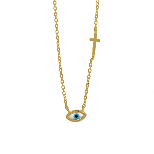 Eye and cross silver 925° pendant and 14K gold plated PS/8B-KD025-3