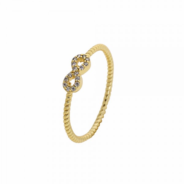 Ring twisted silver 925 gold plated with zircons PS/8A-RG122-3