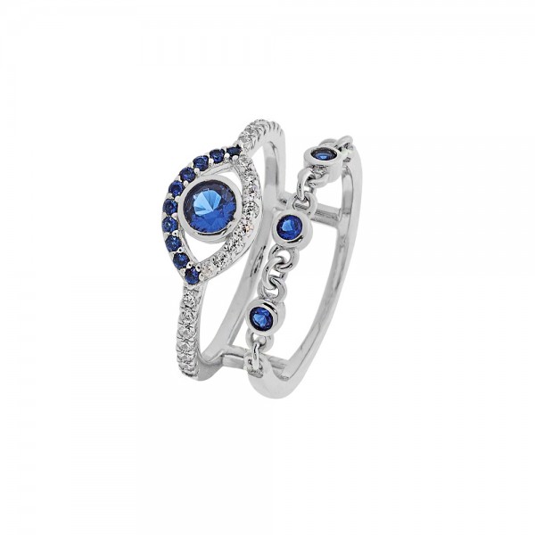 Ring silver 925 platinum plated with oval eye and zircons PS/8TA-RG005-1M