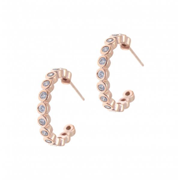 Earrings in silver 925 pink gold plated with white zirconia GRE-42159