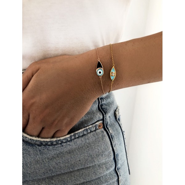 Bracelet silver 925 yellow gold plated with enamel evil eye