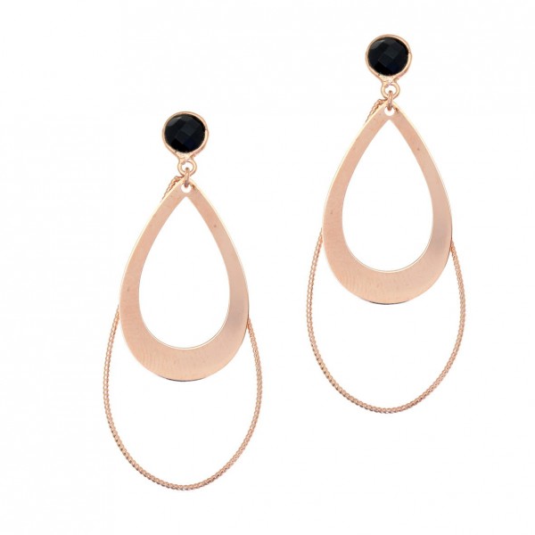 Earrings silver 925 pink gold plated with onyx GRE-58659
