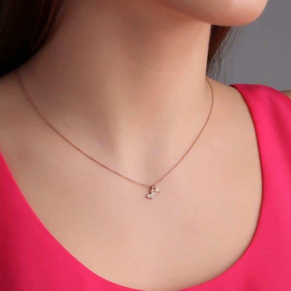 Necklace in silver 925 pink gold plated with white zirconia GRE-31241