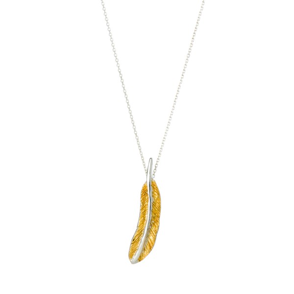 Handmade two-tone feather Pendant in silver 950 KON-A87MAX