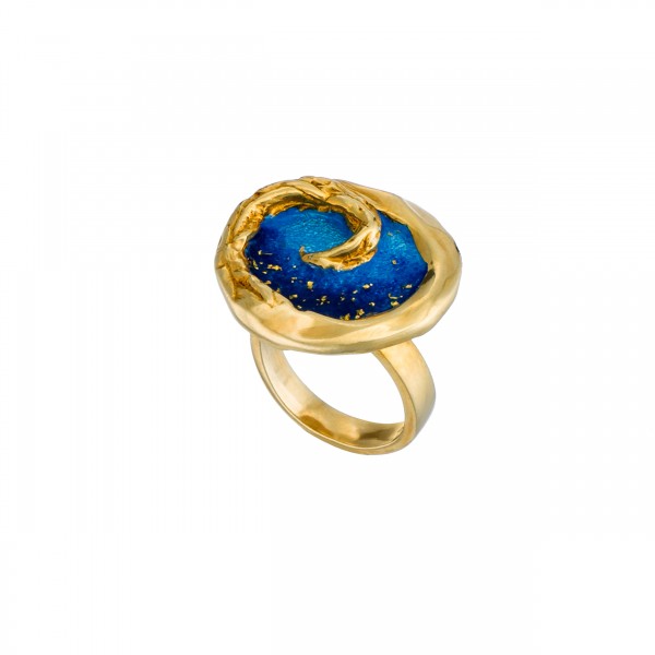 Handmade spiral ring in silver 950 gold plated with enamel KON-110D8X