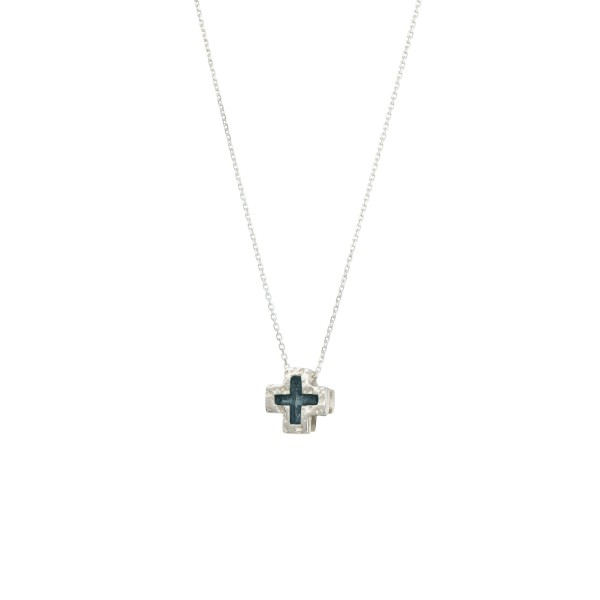 Handmade cross pendant in silver 950 platinum plated with black enamel KON-A43M14