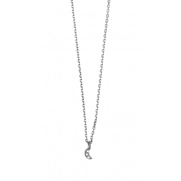 Crescent moon necklace in silver 925, rhodium plated with zirconia GRE-53602