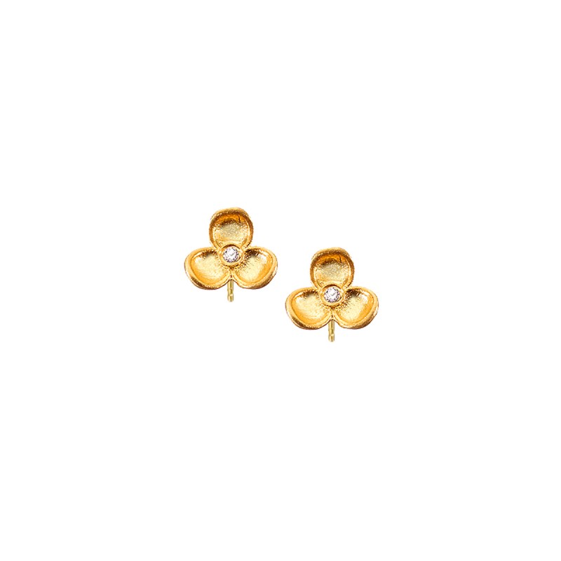 Handmade Flower Stud Earrings 14K Yellow Gold KRI-S/Μ34