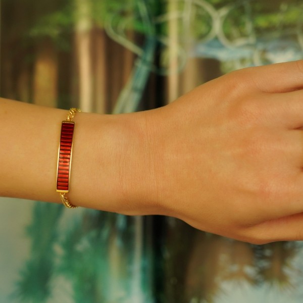 Bracelet in silver 925 gold plated with red enamel GRE-60227