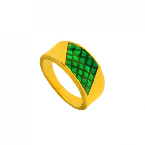 Ring in silver 925 gold plated with green enamel GRE-60242