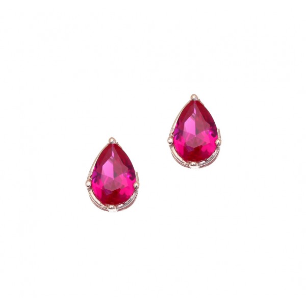 Tear stud earrings in silver 925 rose gold plated with fuchsia zirconia GRE-43791