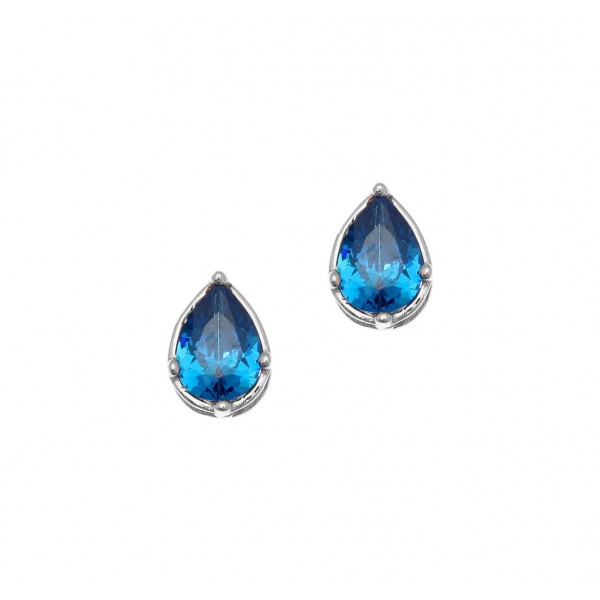 Tear stud earrings in silver 925 rhodium plated with light blue zirconia GRE-57384