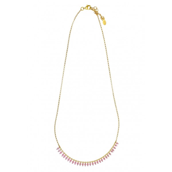 Necklace in silver 925 gold plated with pink enamel GRE-57842