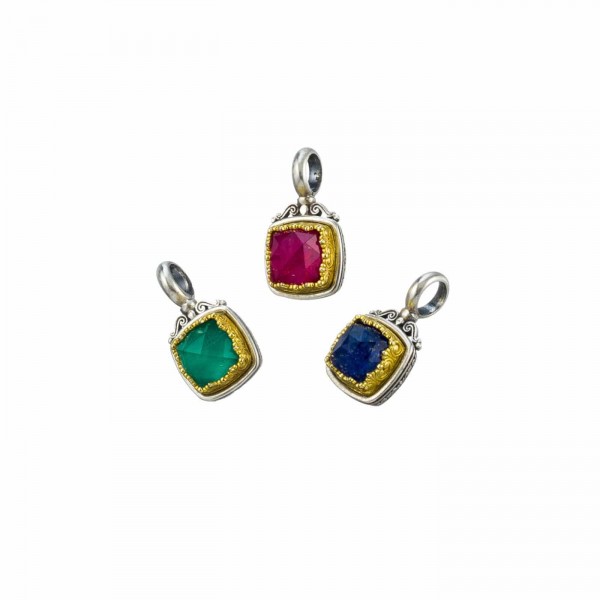 Iris square pendant in Sterling Silver with Gold Plated Parts and gemstone GER-1681C