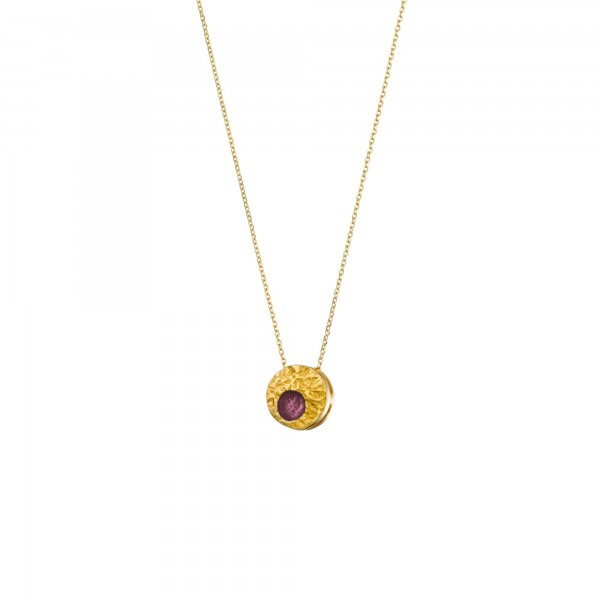 Handmade circle Pendant in silver 950 gold plated with purple enamel KON-A48M10X
