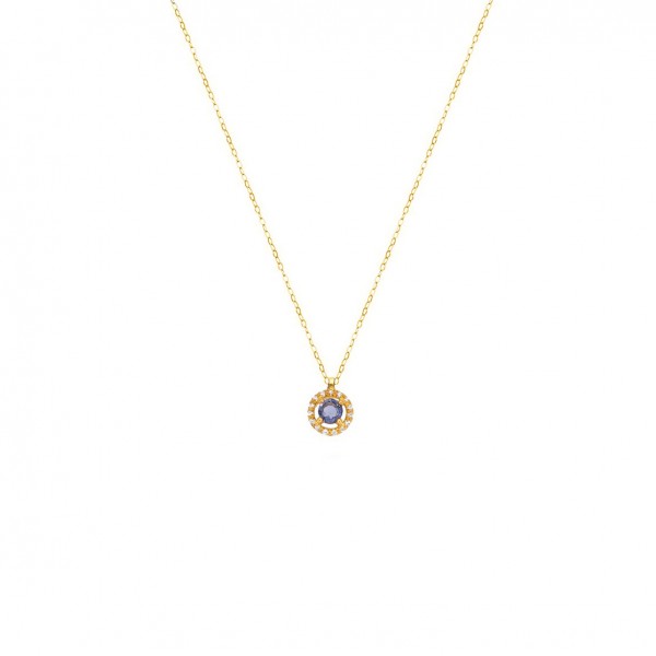 Handmade pendant in gold K14 with zircon and gemstone KRI-E206(I)