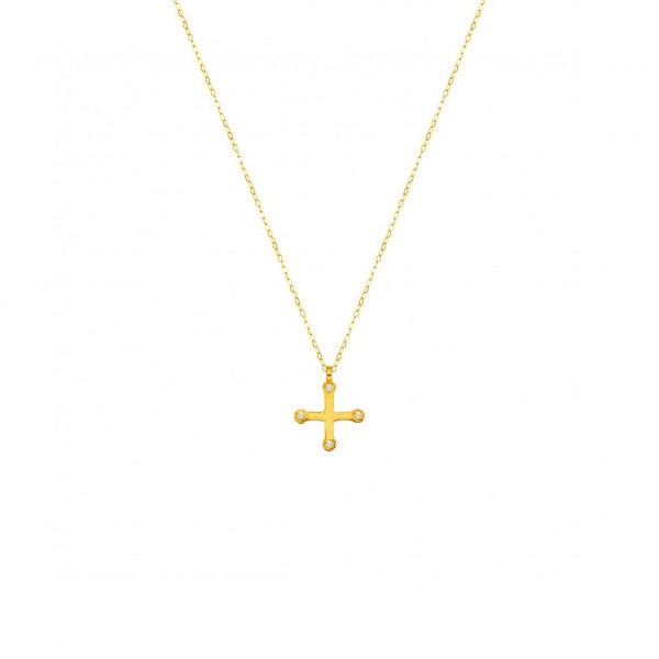 Χειροποίητος σταυρός από χρυσό K14 με λευκό ζιργκόν KRI-S23