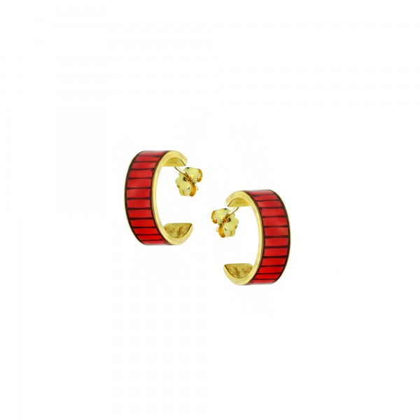 Hoop earrings in silver 925 gold plated with red enamel GRE-60235
