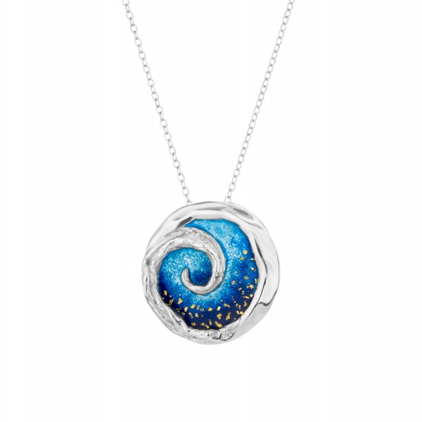 Handmade spiral Pendant in silver 950 platinum plated with enamel KON-110M8