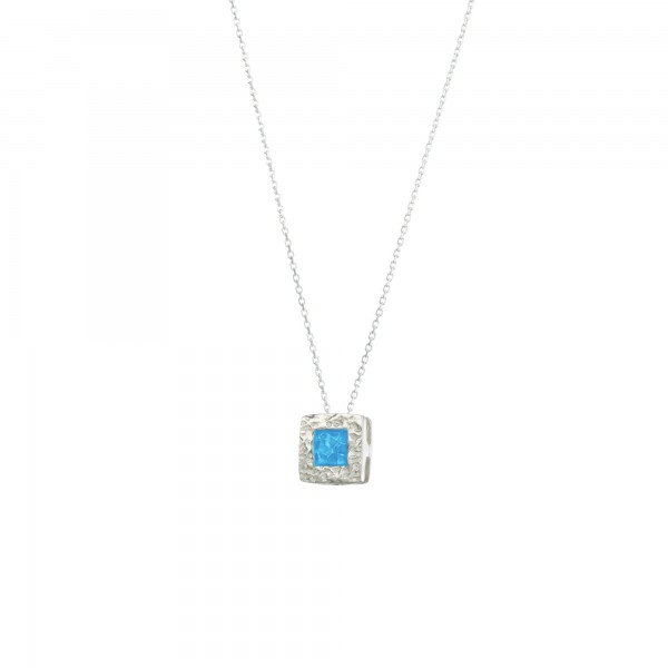 Handmade square Pendant in silver 950 platinum plated with turquoise enamel KON-Α34M2