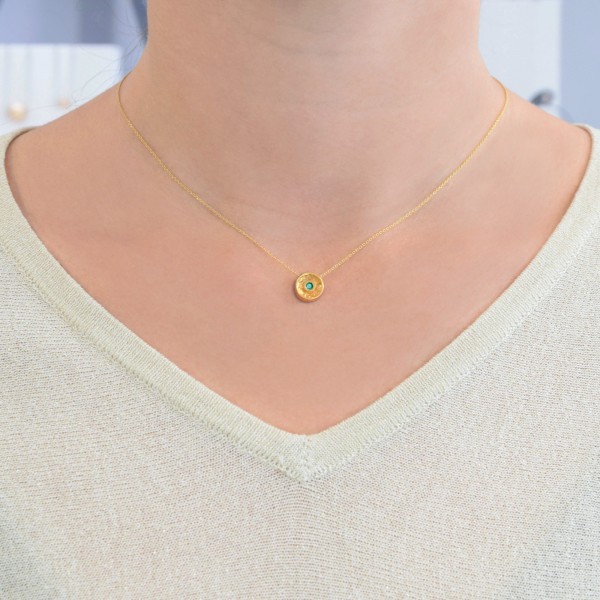 Handmade small circle Pendant in silver 950 gold plated with enamel KON-A82ΜX