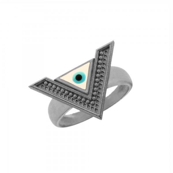Δαχτυλίδι ασήμι 925 επιπλατινωμένο με μάτι από σμάλτο GRE-61074