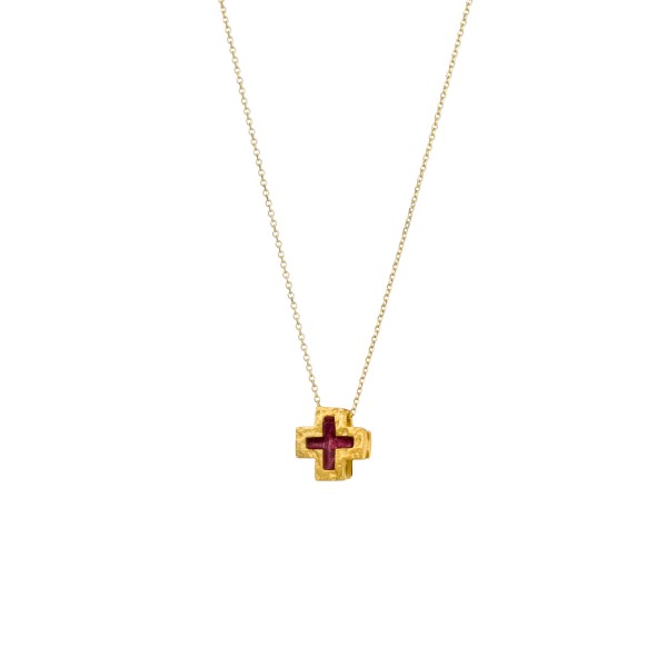 Handmade cross pendant in silver 950 gold plated with purple enamel KON-A43M10X