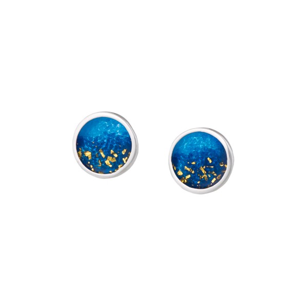 Handmade circle stud earrings in silver 950 with dark blue enamel KON-S4S8