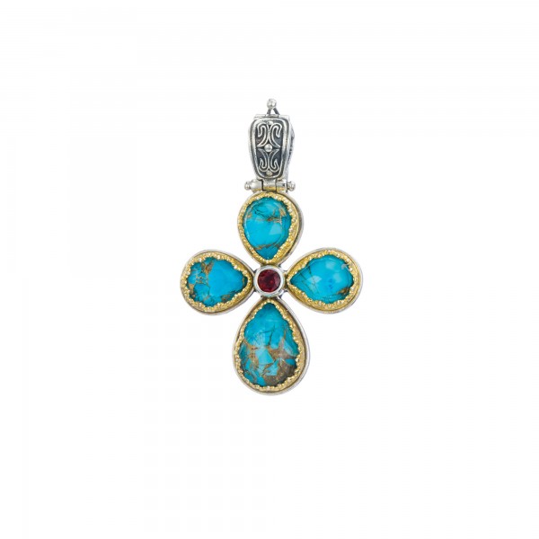 Handmade cross in silver 925 with gold plated parts and turquoise GER-P5595