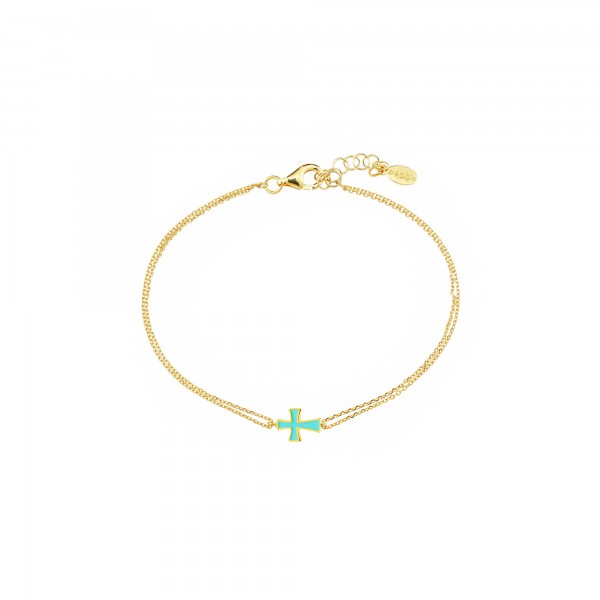 Cross bracelet in silver 925 gold plated with turquoise enamel GRE-60346
