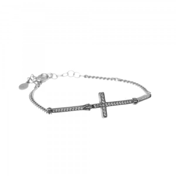 Cross bracelet in silver 925 platinum plated with white zirconia GRE-59902