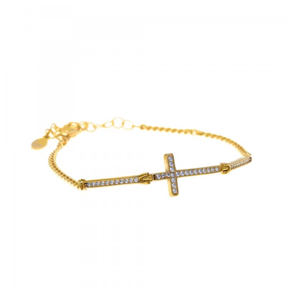 Cross bracelet in silver 925 gold plated with white zirconia GRE-59396