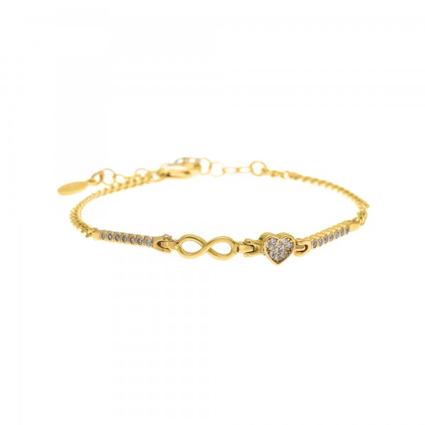 Heart and infinity bracelet in silver 925 gold plated with zirconia GRE-59395