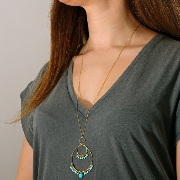 Necklace in silver 925 gold plated with turquoise GRE-60283