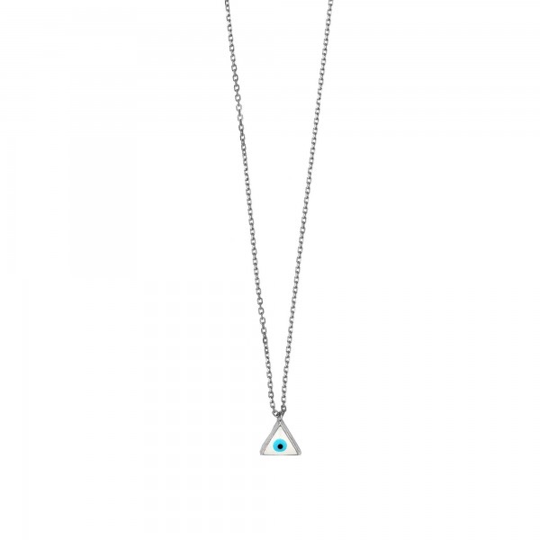 Triangle necklace in silver 925 platinum plated with enameled evil eye GRE-59504