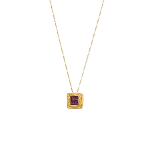 Handmade square Pendant in silver 950 gold plated with purple enamel KON-A34M10X