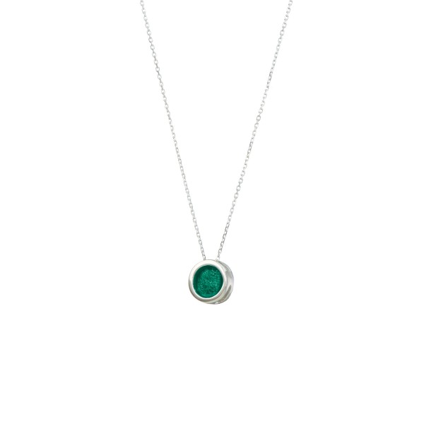 Handmade circle Pendant in silver 950 platinum plated with green enamel KON-A38M5