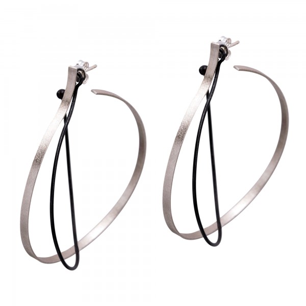 Double silver 925 hoops earrings handmade oxidized