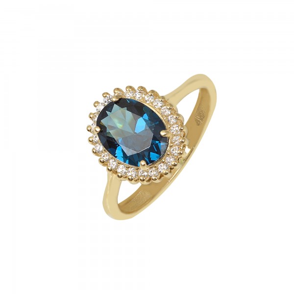 Δαχτυλίδι ροζέτα χρυσό Κ14 London Blue Zircon F-D28638