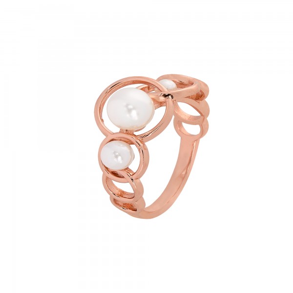 Ring silver 925° pink gold plated with fresh water pearls PS/8A-RG145-2