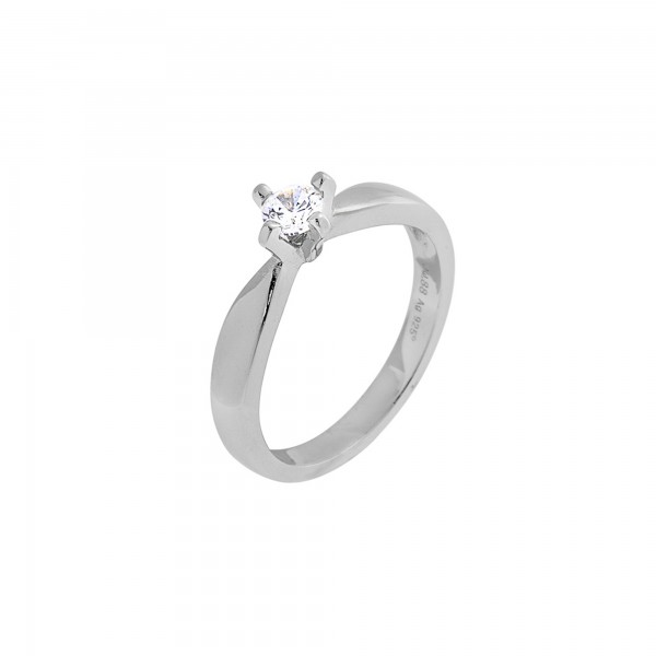 Single stone ring silver 925° with zircons PS/9A-RG070-1