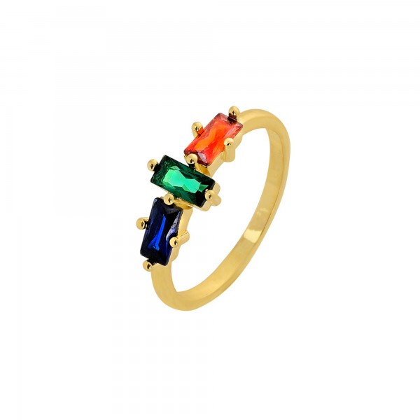 Δαχτυλίδι Rainbow χρυσό από ασήμι 925° με πολύχρωμα ζιργκόν PS/8B-RG100-3O