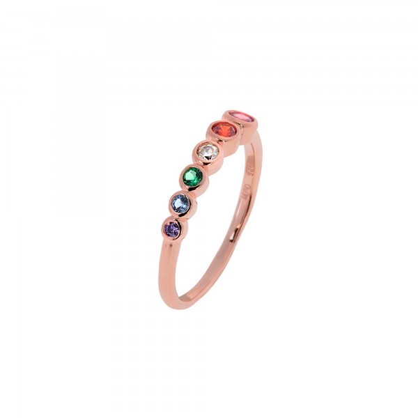 Δαχτυλίδι Rainbow ροζ χρυσό από ασήμι 925° με πολύχρωμα ζιργκόν PS/8TA-RG007-2O