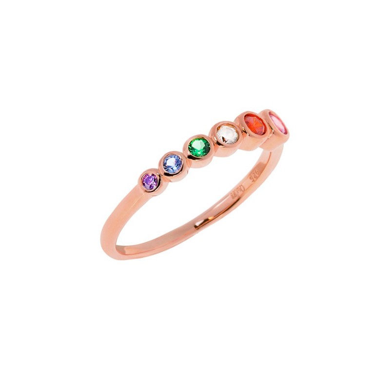 Ring Rainbow rose gold silver 925° with multicolor zircons PS/8TA-RG007-2O