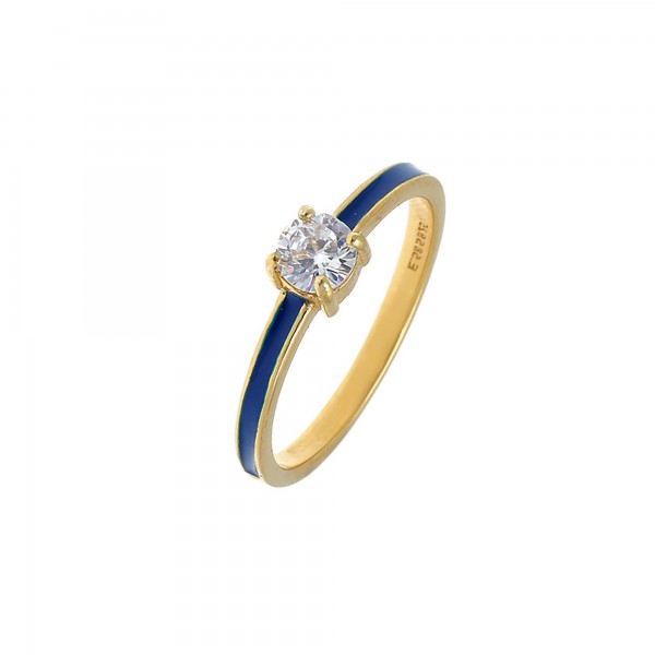 Ring silver 925 yellow gold plated with zirconia and enamel GRE-53501
