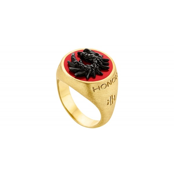 Dragon ring made with silver 925 gold plated and red enamel